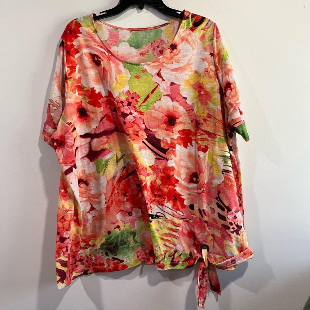 Catherines Pink Multi Floral Tie-Hem Tunic Top 22/24 2x
